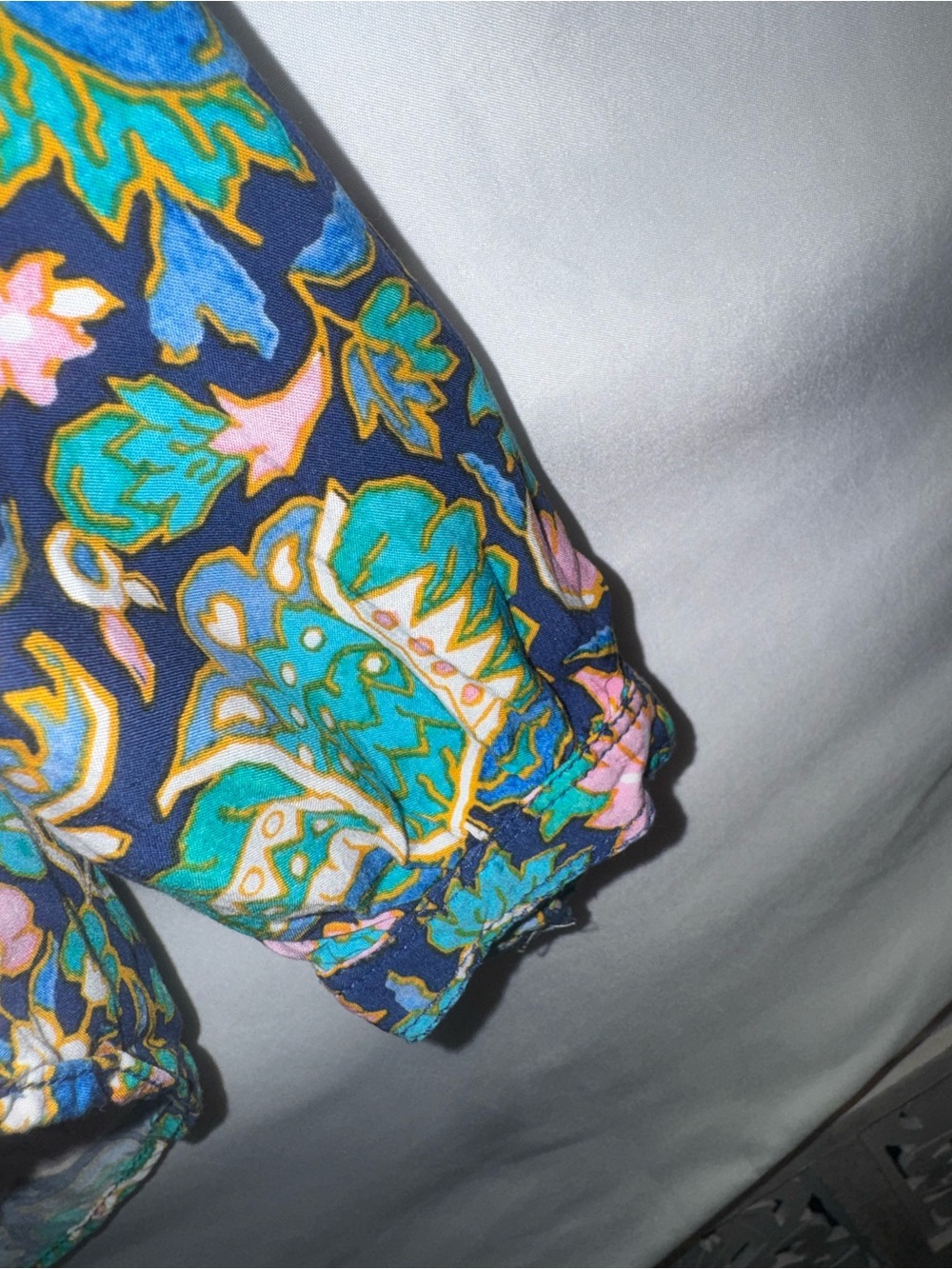 LOFT Floral V-Neck Long-Sleeve Blouse in Navy, Pink and Teal - Picture 4 of 6